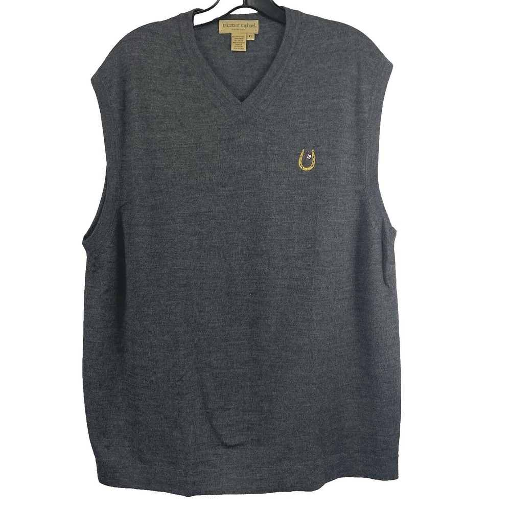 Tricots St‎ Raphael Men V Neck Sleeveless Sweater Vest Dark Gray XL Merino Wool